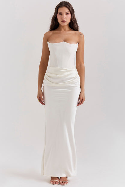 Elegant Satin Bodycon Dress with Pleated Detail