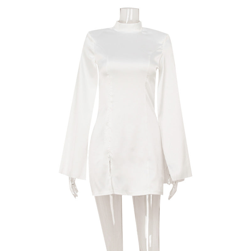 Elegant Satin Cape Sleeve Dress