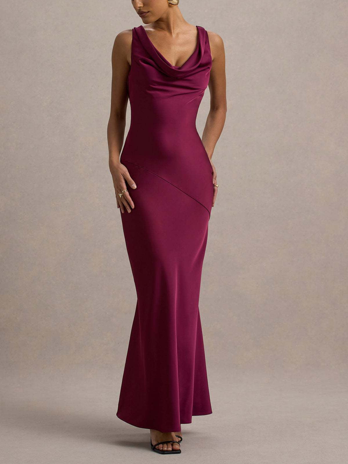 Elegant Satin Fishtail Backless Dress