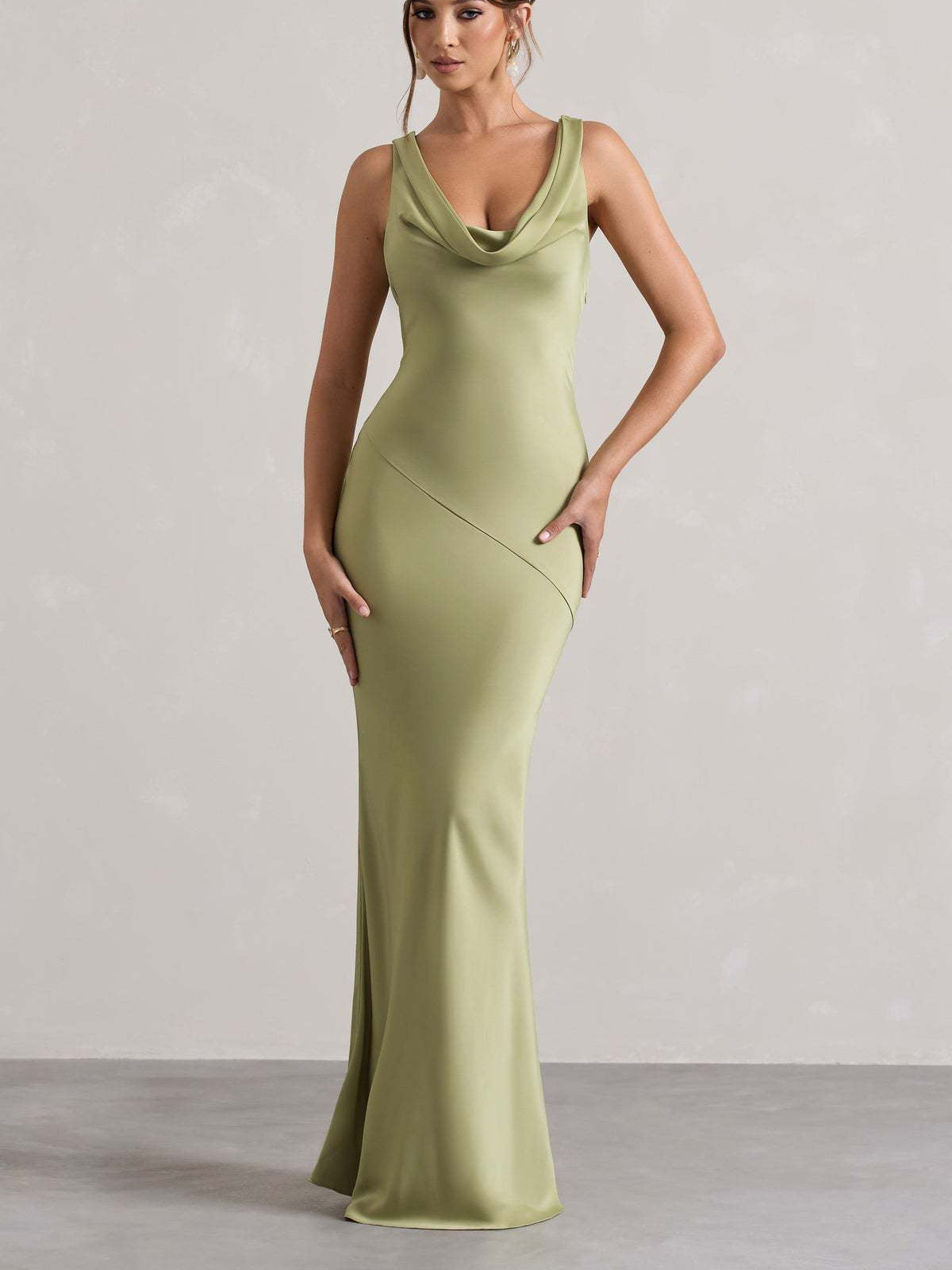 Elegant Satin Fishtail Backless Dress