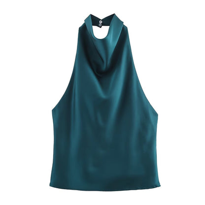 Elegant Satin Halter Neck Top