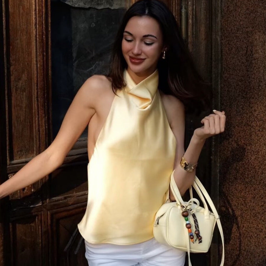 Elegant Satin Halter Neck Top