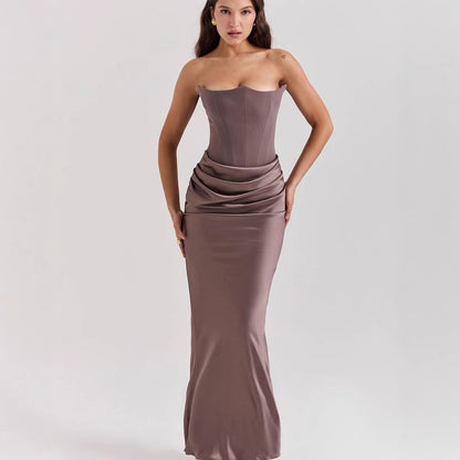 Elegant Satin Strapless Pleated Dress