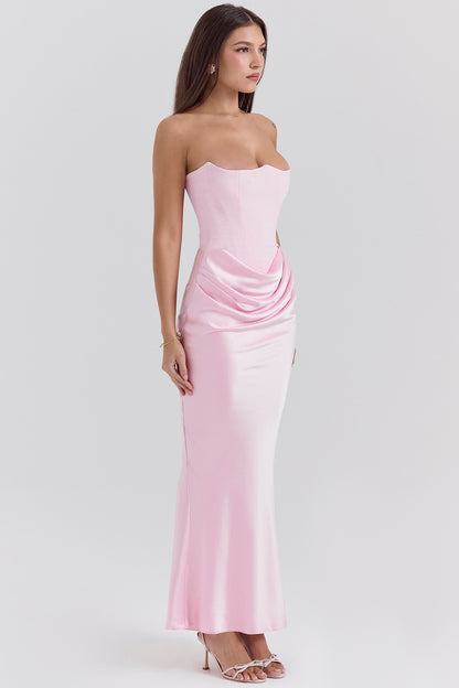 Elegant Satin Strapless Pleated Dress
