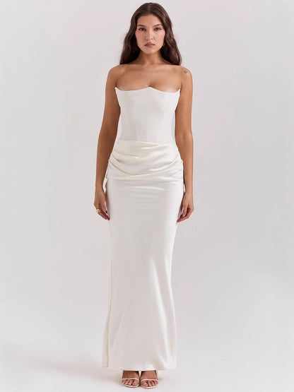 Elegant Satin Strapless Pleated Dress