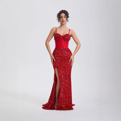 Elegant Sequin Off-Shoulder Evening Gown