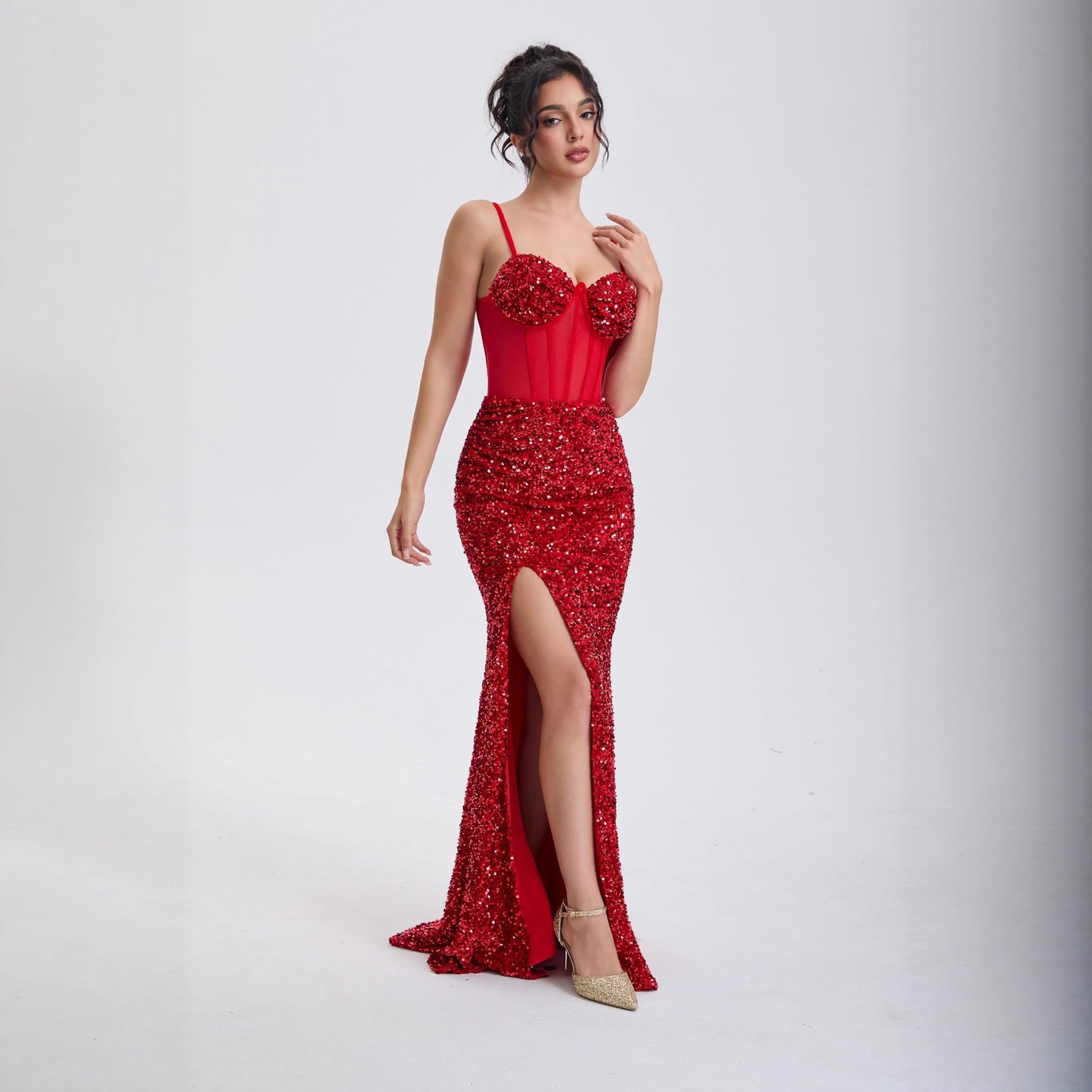 Elegant Sequin Off-Shoulder Evening Gown
