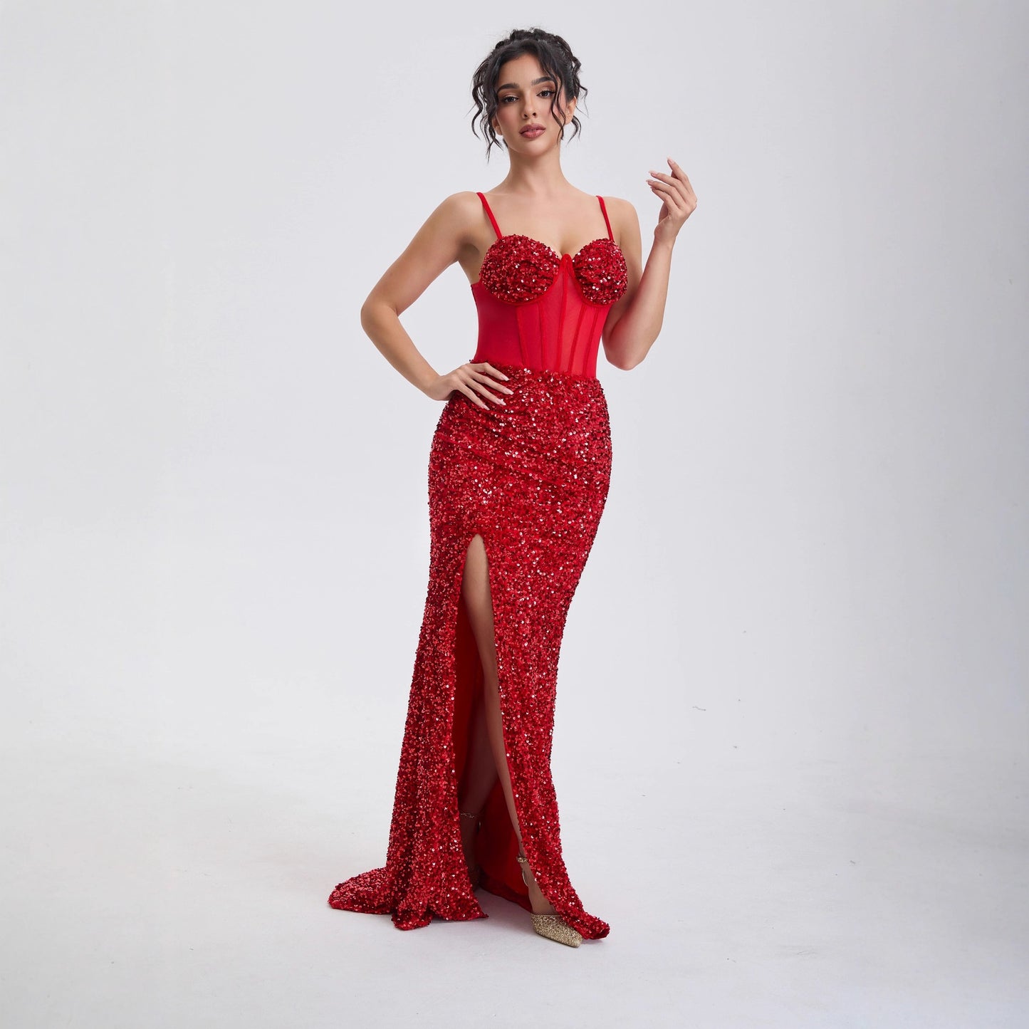 Elegant Sequin Off-Shoulder Evening Gown