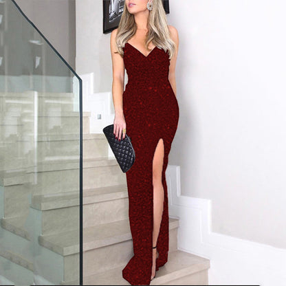 Elegant Sequin Slit Evening Dress