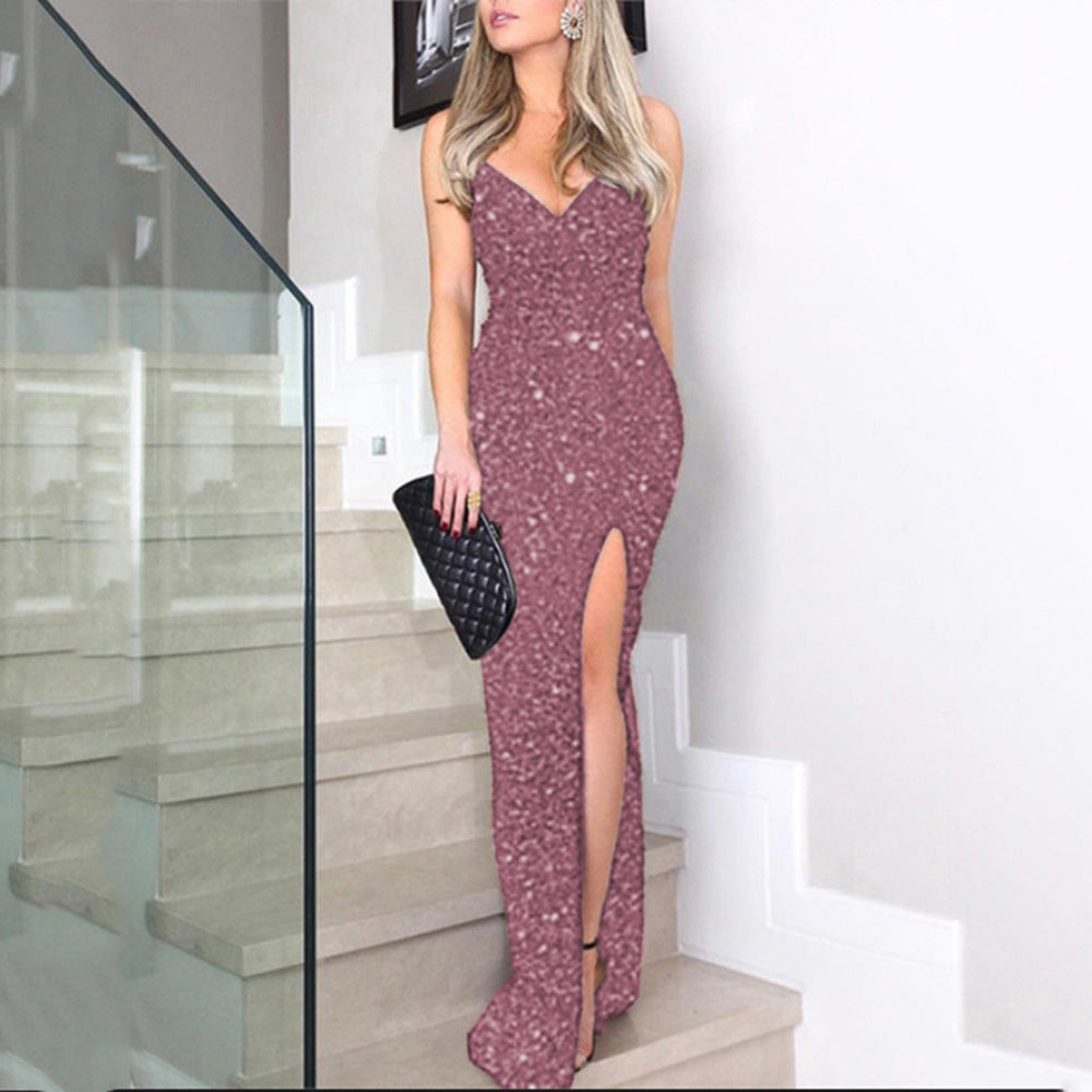 Elegant Sequin Slit Evening Dress