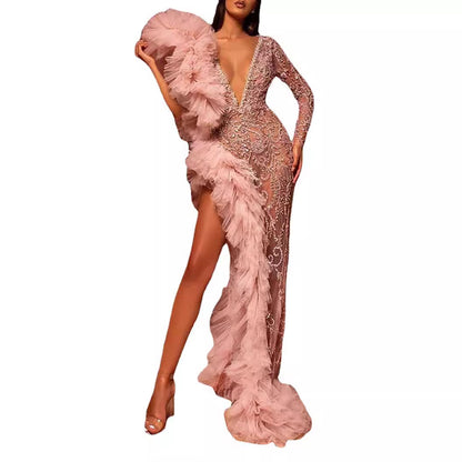 Elegant Sequined Long Sleeve Evening Dress