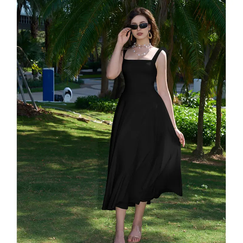 Elegant Sleeveless A-Line Long Dress with Adjustable Waist