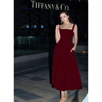 Elegant Sleeveless A-Line Long Dress with Adjustable Waist