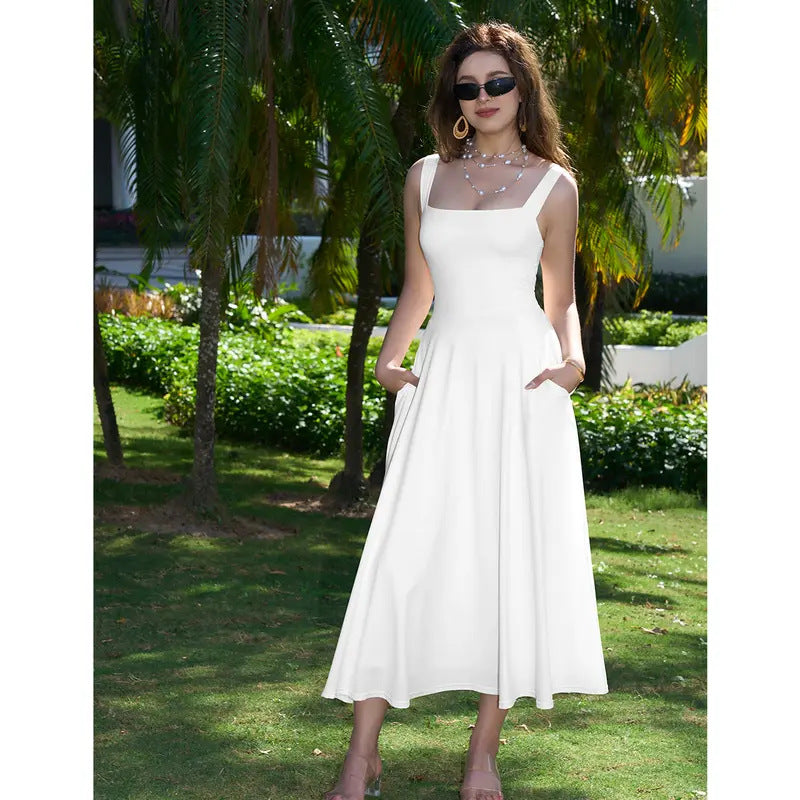 Elegant Sleeveless A-Line Long Dress with Adjustable Waist