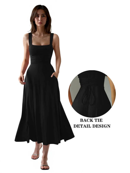 Elegant Sleeveless A-Line Long Dress with Adjustable Waist
