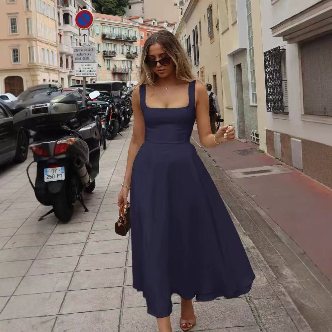 Elegant Sleeveless A-Line Long Dress with Adjustable Waist