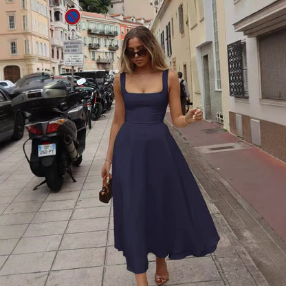Elegant Sleeveless A-Line Long Dress with Adjustable Waist