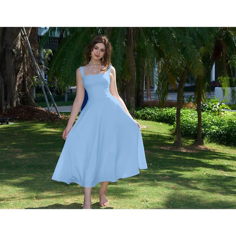 Elegant Sleeveless A-Line Long Dress with Adjustable Waist