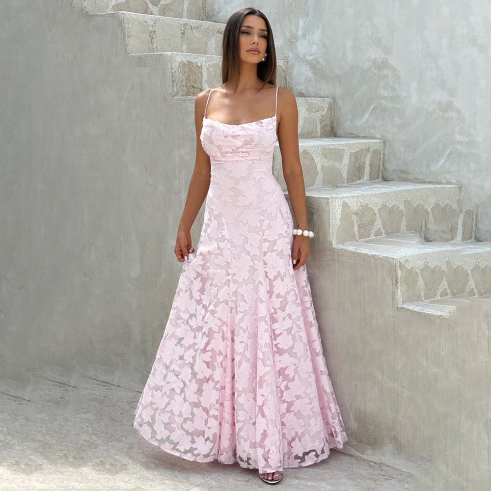 Elegant Sleeveless Suspender Dress with Cross Back Straps