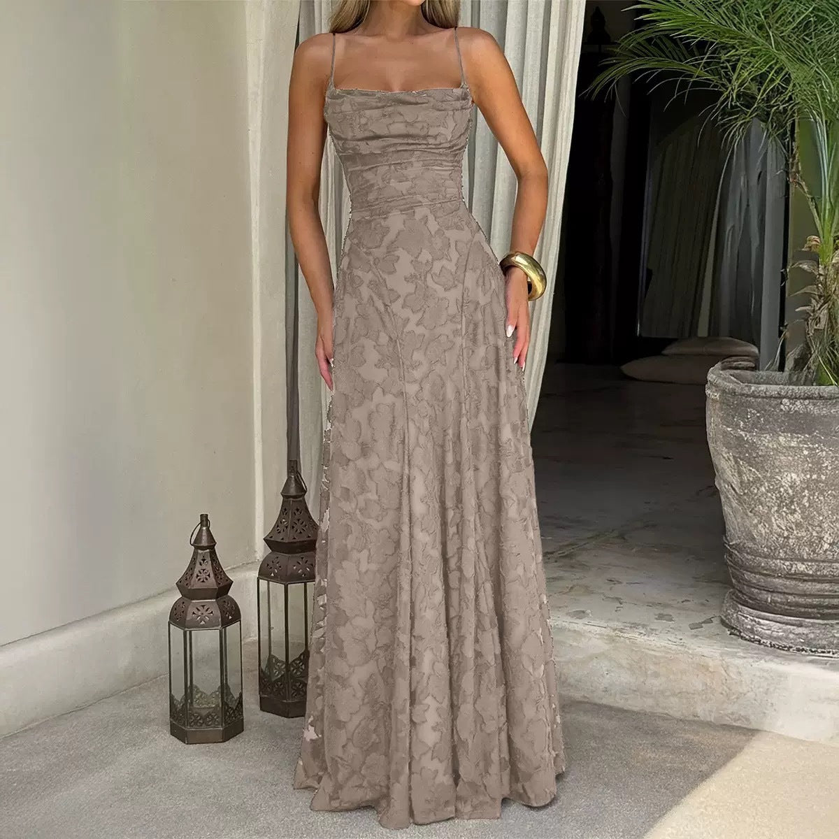 Elegant Sleeveless Suspender Dress with Cross Back Straps