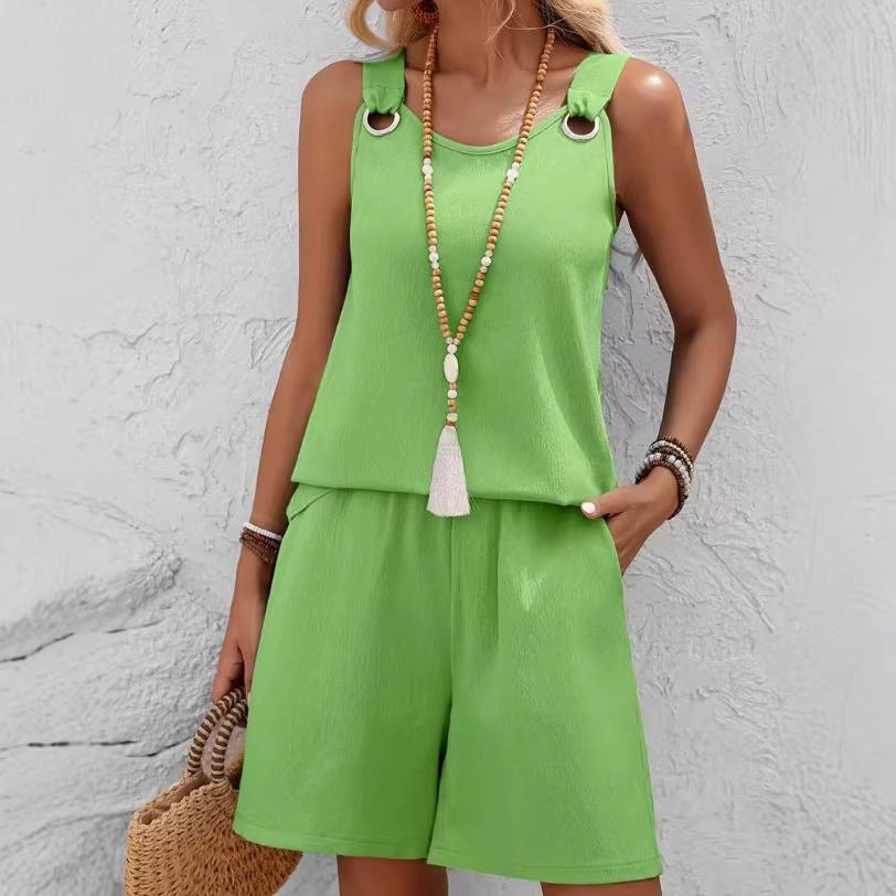 Elegant Sleeveless Top and Shorts Set