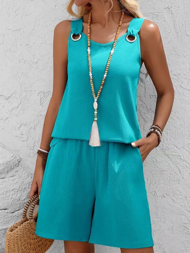 Elegant Sleeveless Top and Shorts Set
