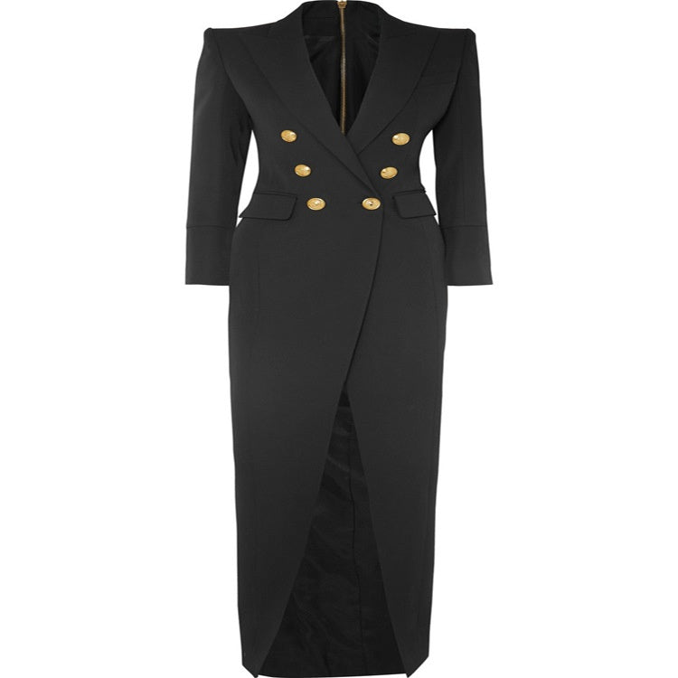 Elegant Slim Double-Breasted Long Dress with Back Zipper