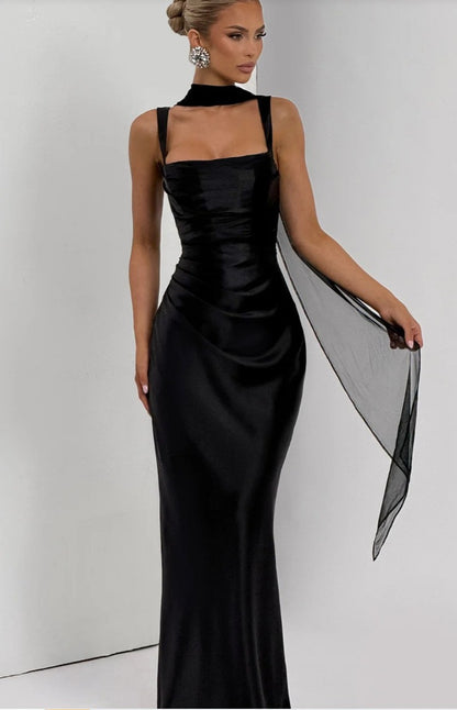 Elegant Slim Fit Dress with Scarf