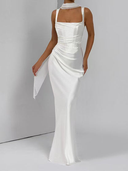 Elegant Slim Fit Dress with Scarf