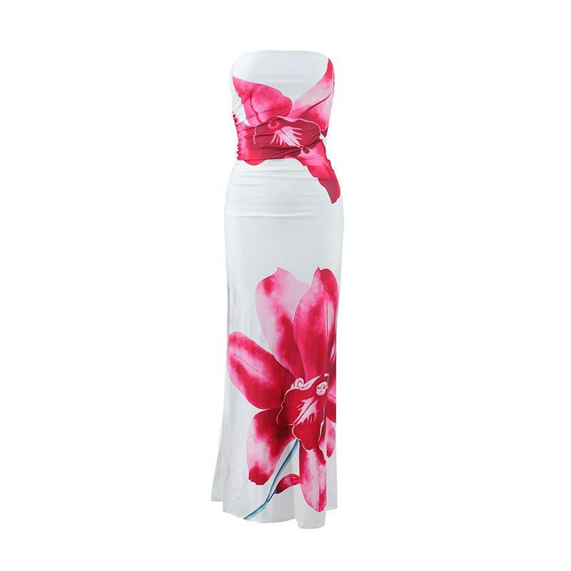 Elegant Slim Fit Floral Print Tube Dress
