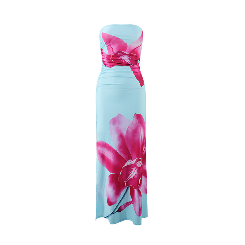 Elegant Slim Fit Floral Print Tube Dress