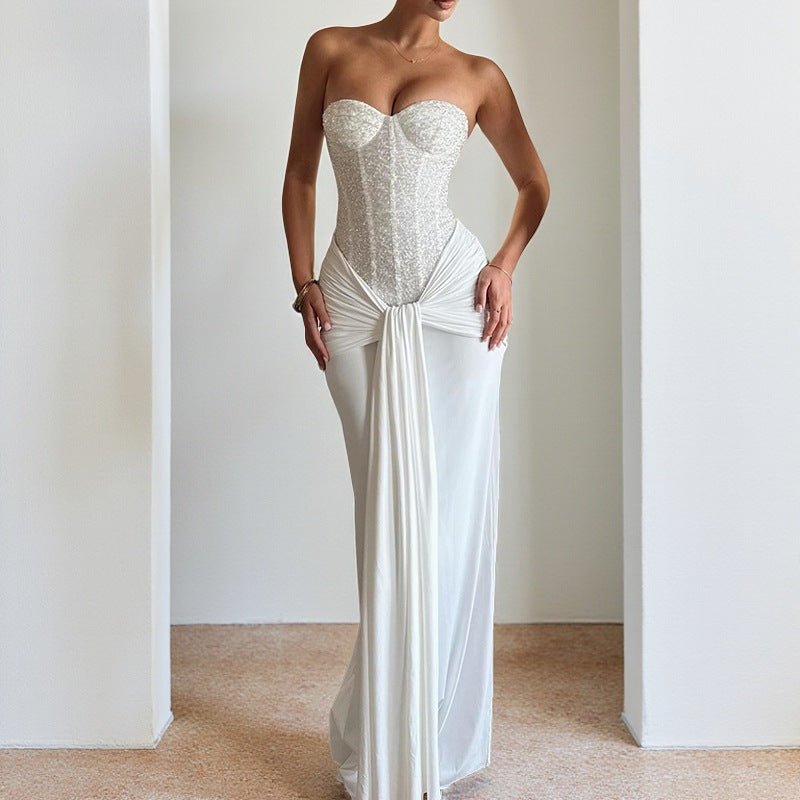 Elegant Slimming Tube Top Long Dress
