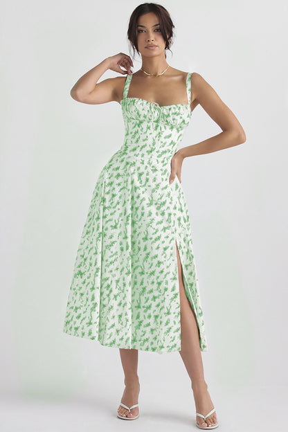 Elegant Sling Midi Dress with Floral Patterns