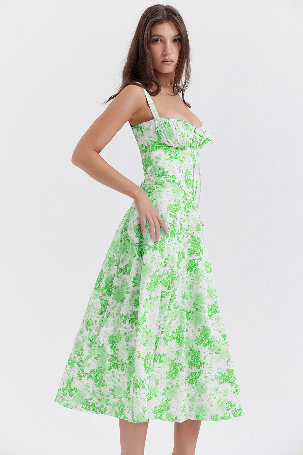 Elegant Sling Midi Dress with Floral Patterns
