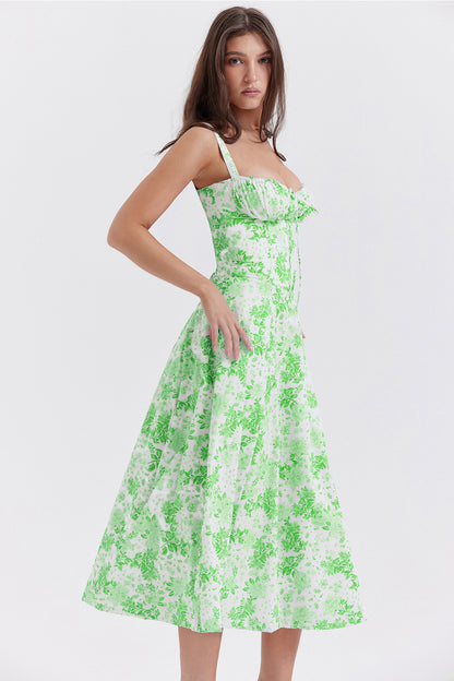 Elegant Sling Midi Dress with Floral Patterns