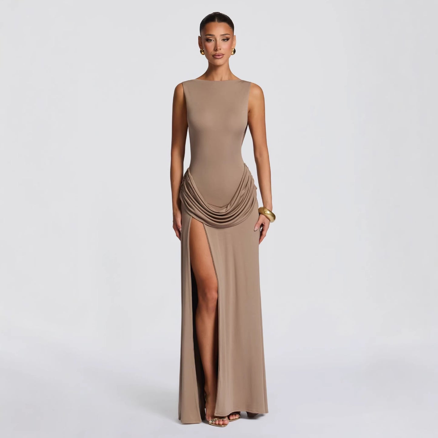 Elegant Solid Color Bodycon Midi Dress