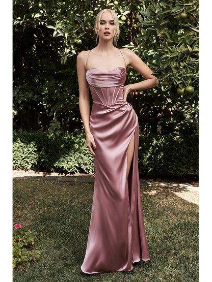 Elegant Solid Color Long Dress with Fishbone Strap