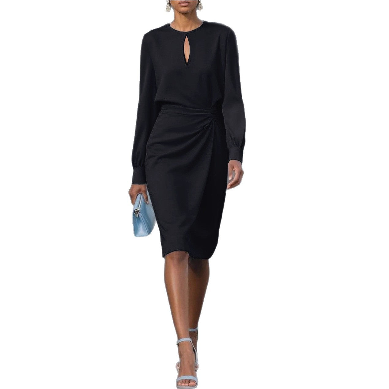 Elegant Solid Color Pleated Hollow Out Dress