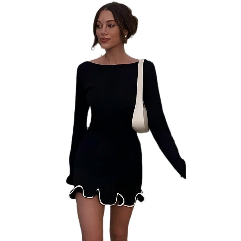 Elegant Solid Color Ruffled A-Line Dress