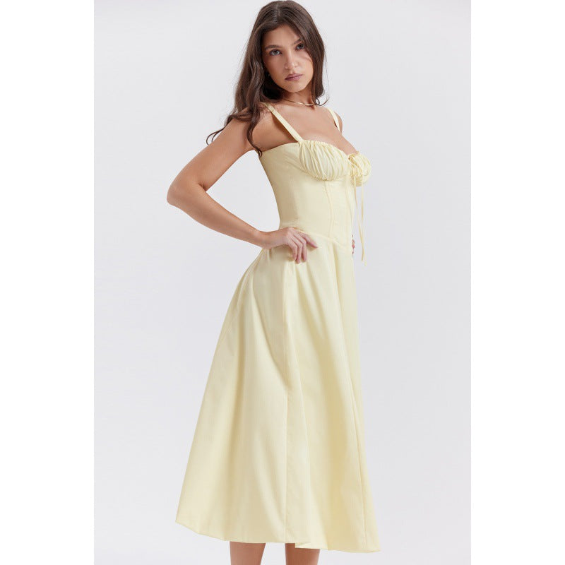 Elegant Solid Color Sling Dress for Women