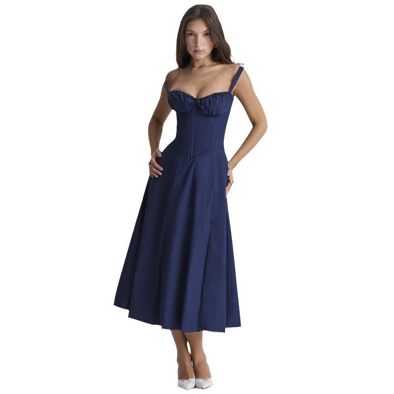 Elegant Solid Color Sling Dress for Women