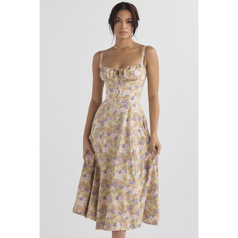 Elegant Solid Color Sling Dress for Women