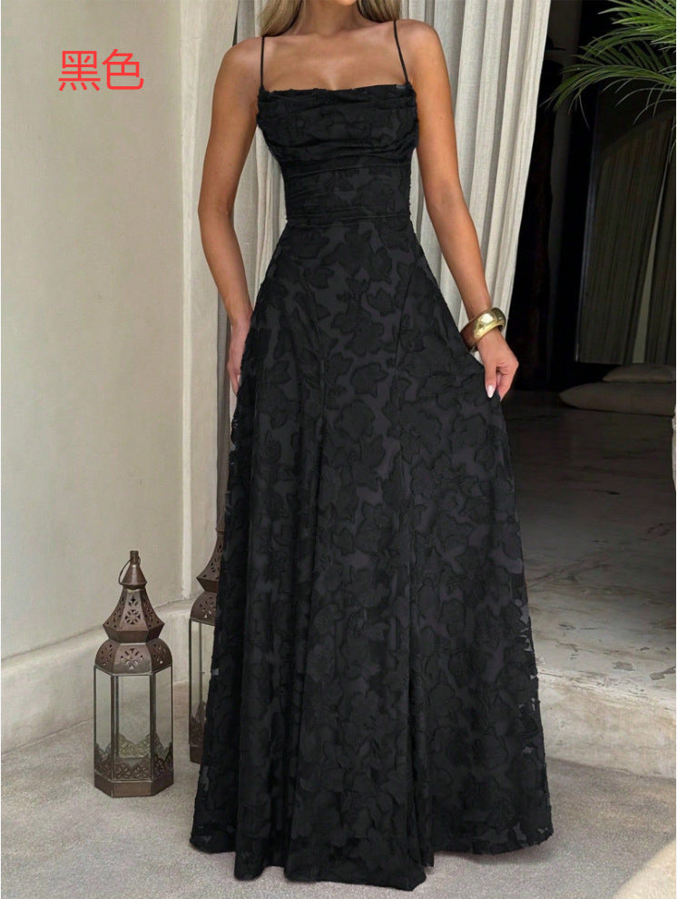 Elegant Spaghetti Strap A-Line Long Dress
