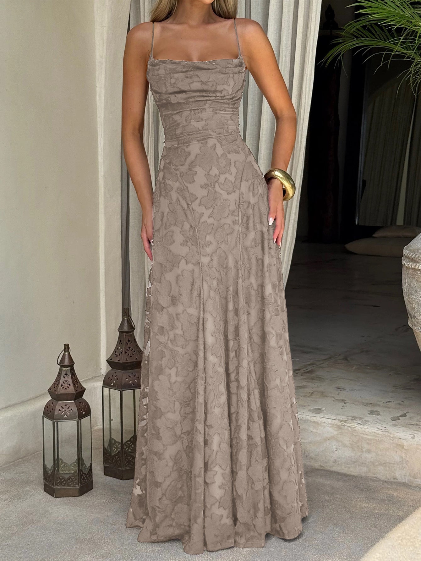 Elegant Spaghetti Strap A-Line Long Dress
