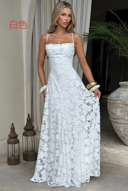Elegant Spaghetti Strap A-Line Long Dress