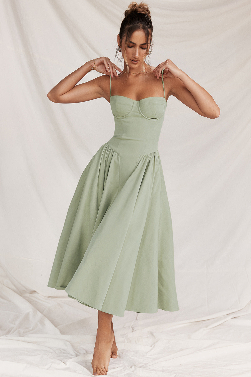 Elegant Spaghetti Strap Flared Dress