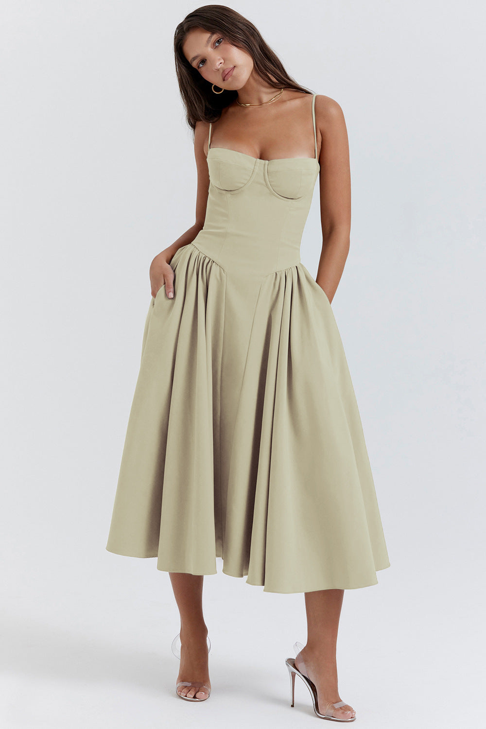 Elegant Spaghetti Strap Flared Dress