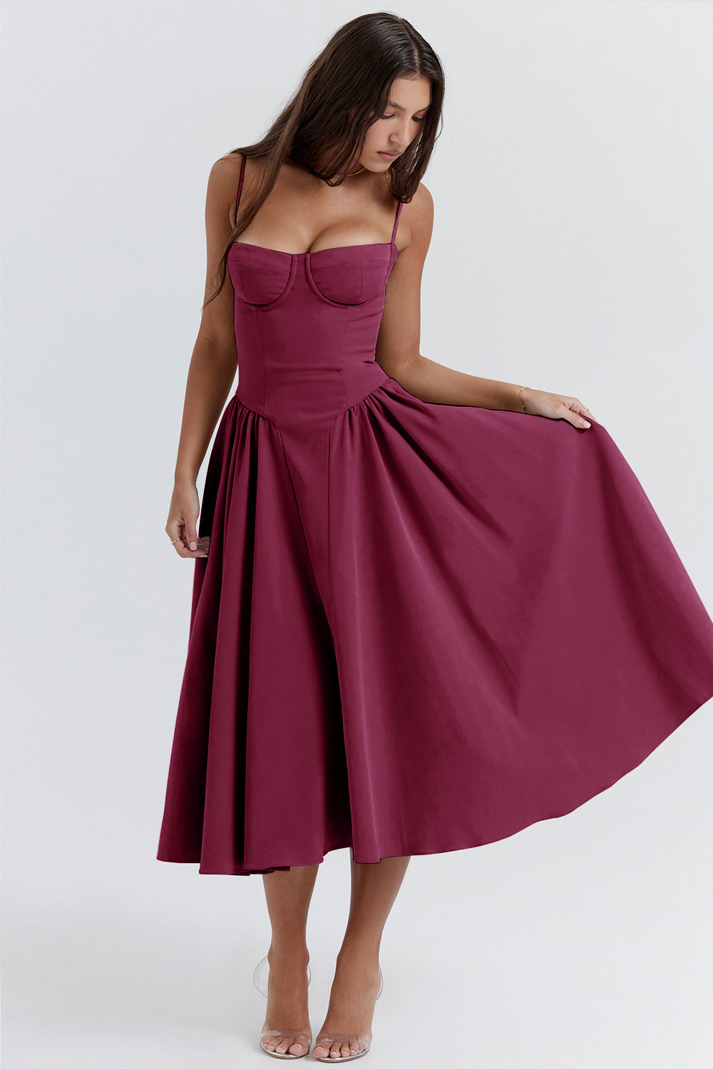Elegant Spaghetti Strap Flared Dress