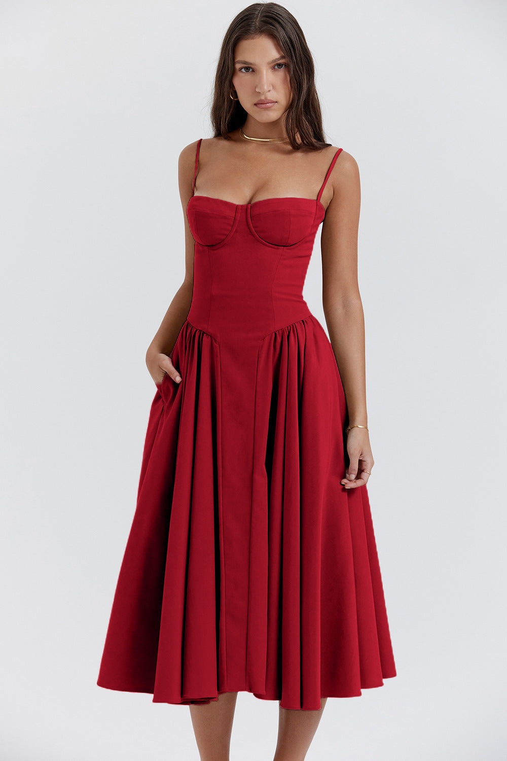 Elegant Spaghetti Strap Flared Dress