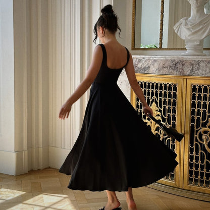 Elegant Square Collar Sleeveless Waist Sling dress Women